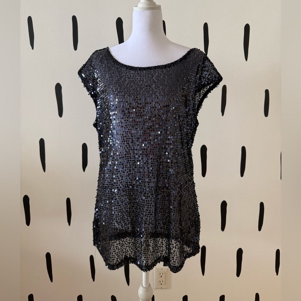 The Limited Navy Sequin Short-Sleeve Top